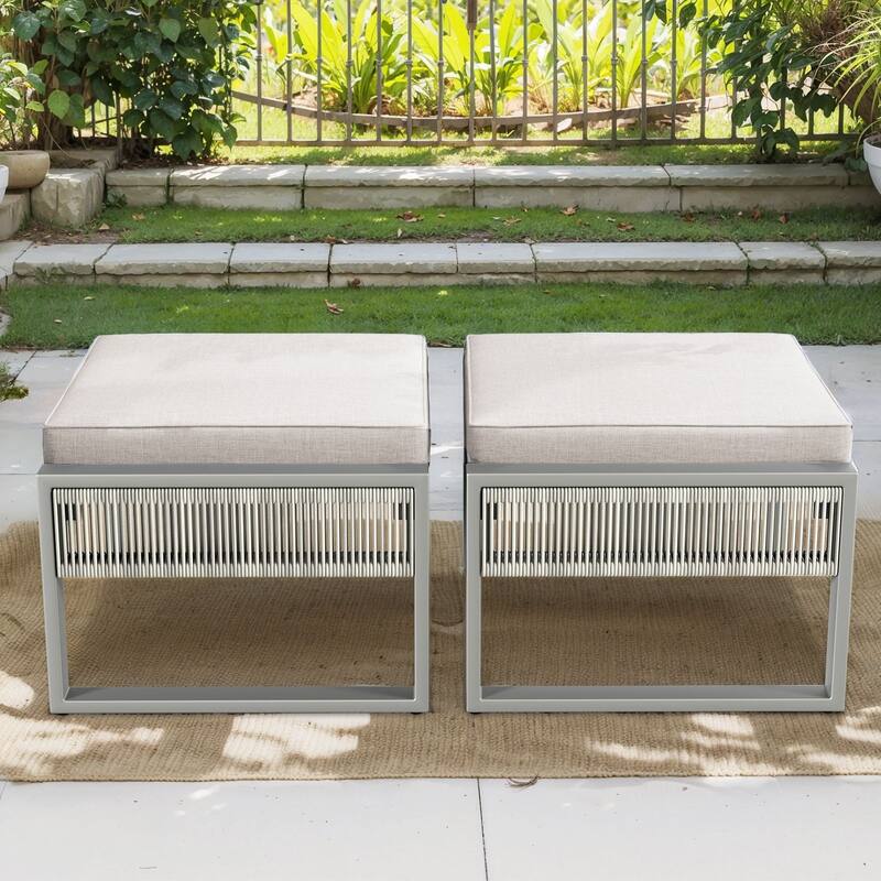 All-Weather Wicker Outdoor Ottomans PE Rattan Ottomans