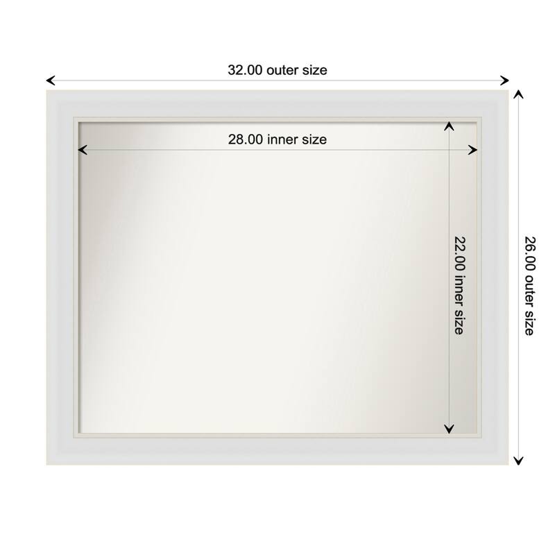 Flair Soft White Narrow Framed Non-Beveled Custom Wall Mirror, Bathroom Vanity Mirror - Outer Size: 32 x 26