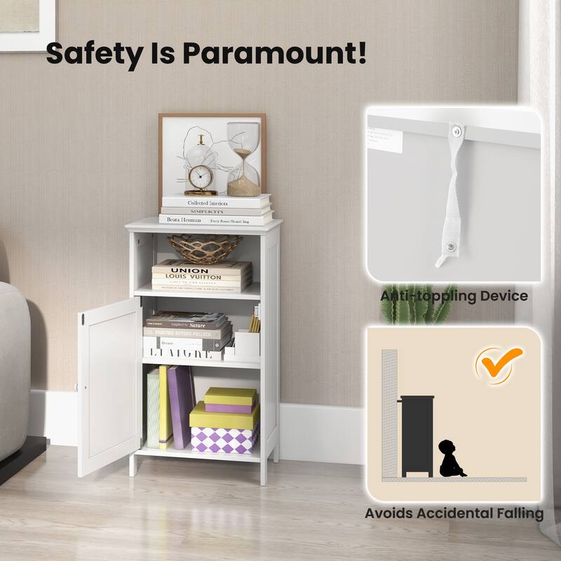 Bathroom Freestanding Adjustable Shelf Floor Storage Cabinet