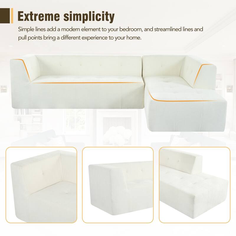 Modular Sectional Couches Floor Recliner Couch, Living Room Upholstered Sleeper Sofa Bed L-Shaped Sofa Set, Set of 2