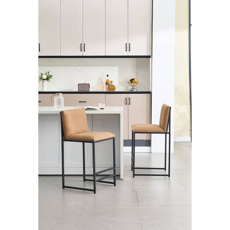 Counter Height Bar Stools Set of 2, Kitchen Island Stools with Matel Legs, Upholstered Counter Chairs with Back and Footrest
