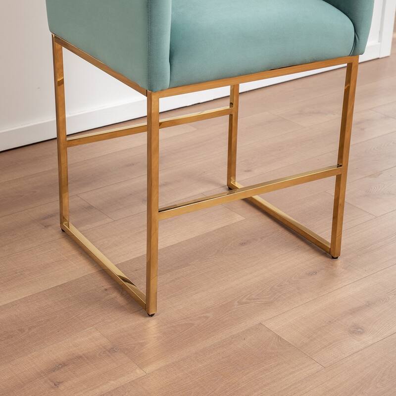 SEYNAR Mid Century Modern Velvet Accent Armrest 27-inch Tall Bar Stool Set of 2 with Metal Frame