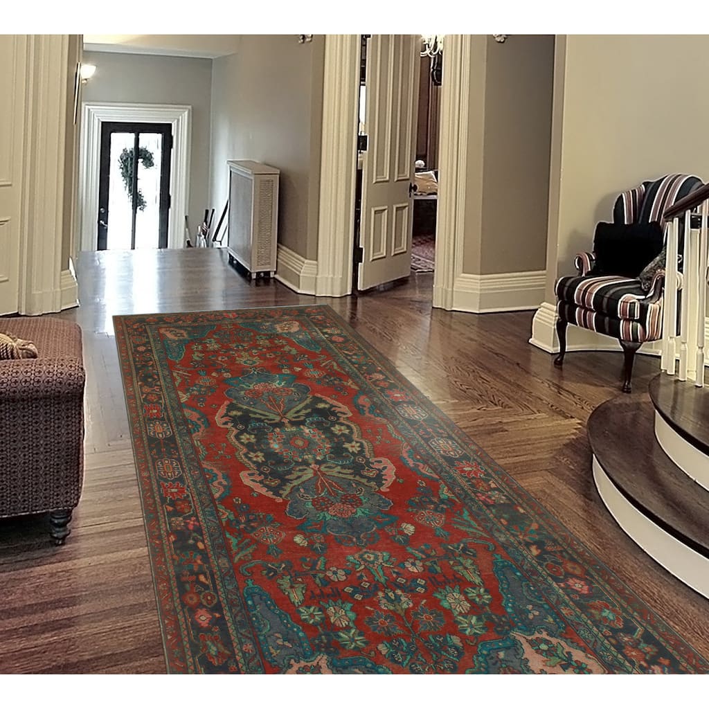 Fine Vintage Distressed Rabeha Rust/Charcoal Runner - 4'3" x 9'2"