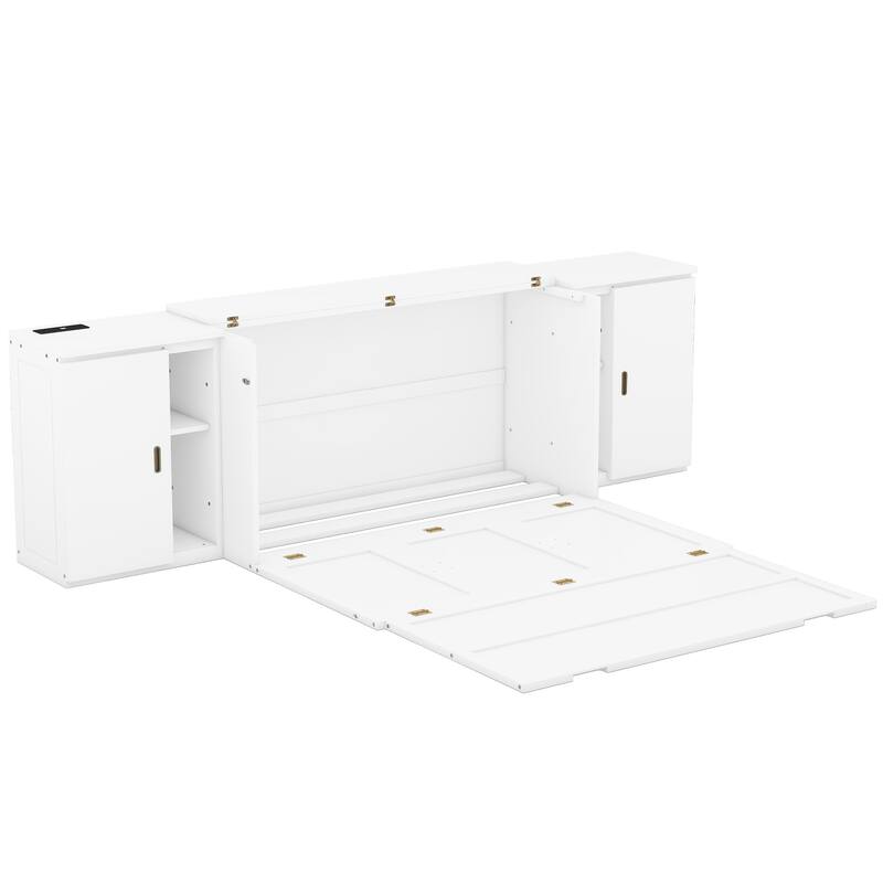 Murphy Bed with Built-in Charging Station, Shelves & Storage Cabinets, Platform Bed Frame Space-Saving Folding Wall Cabinets Bed