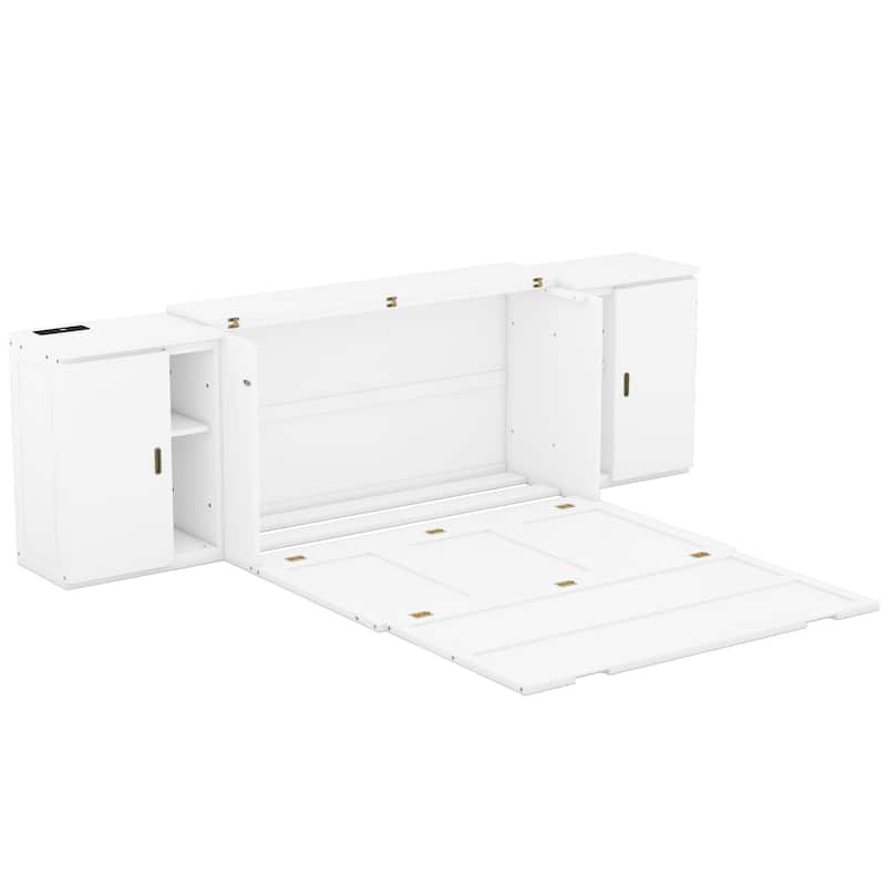 Queen Size Modern Style Murphy Bed with Shelves, Cabinets and USB Ports for Bedroom