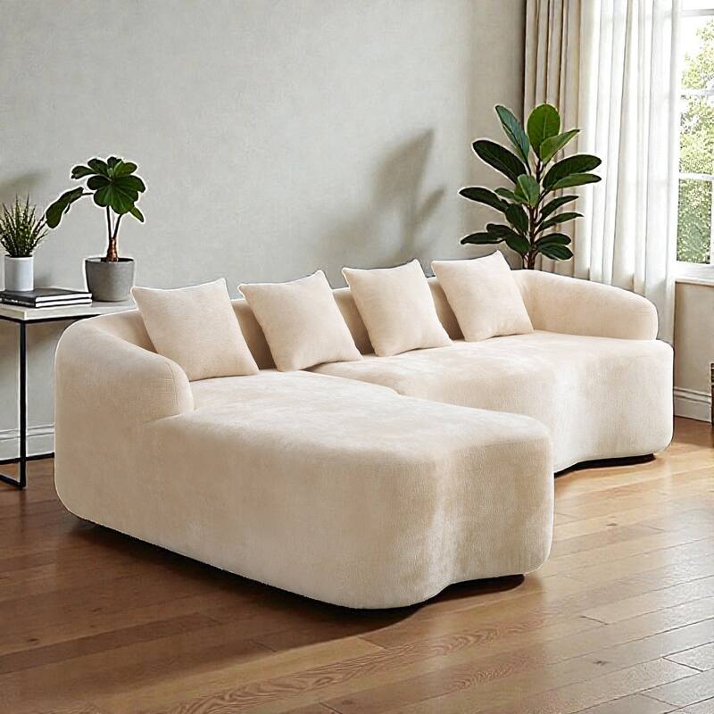Full Compression L Shaped Sectional Sofa with Curved Chaise, Modular Chenille Couch for Apartment Living Room