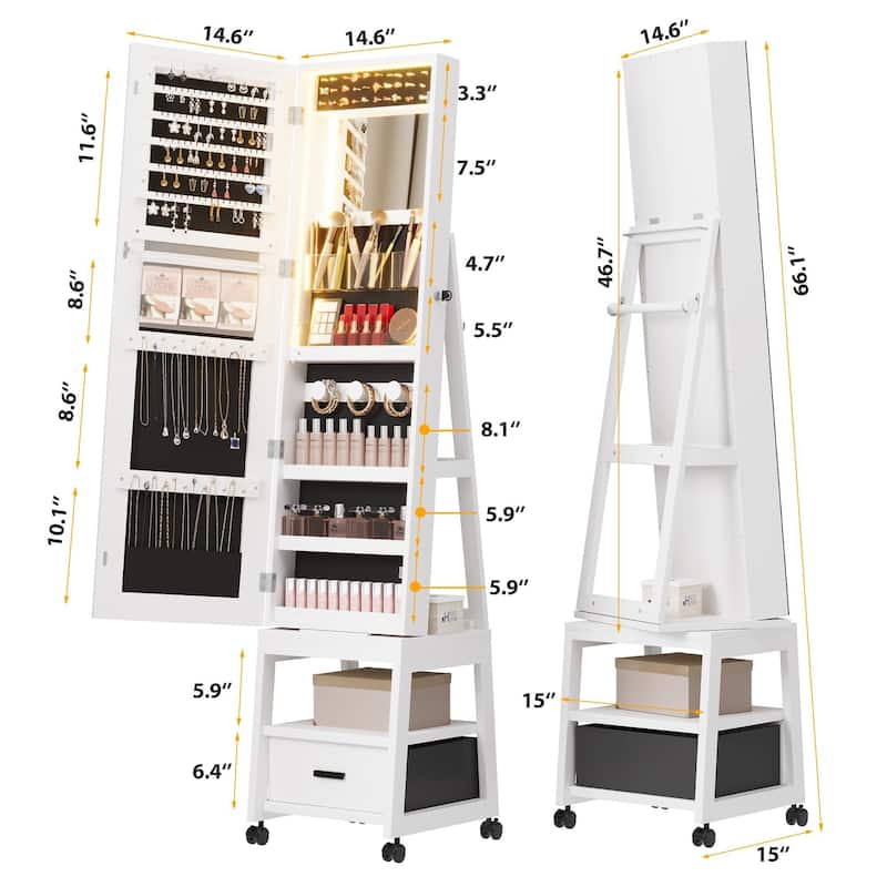 360° Swivel Jewelry Cabinet with LED Lights