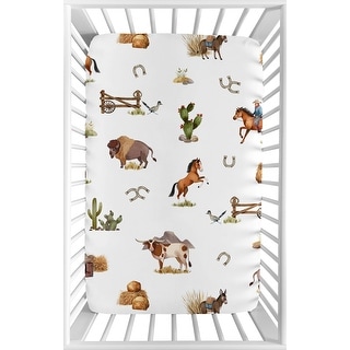 Sweet Jojo Designs Western Cowboy Boy Fitted Mini Portable Crib Sheet Wild West Southern Country South Horse Cow Farm Animal Tan
