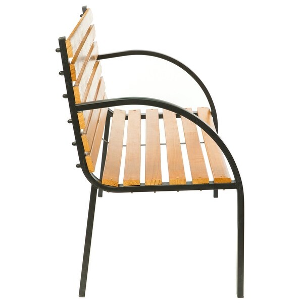 Classical Wooden Slats Outdoor Park Bench with Steel Frame