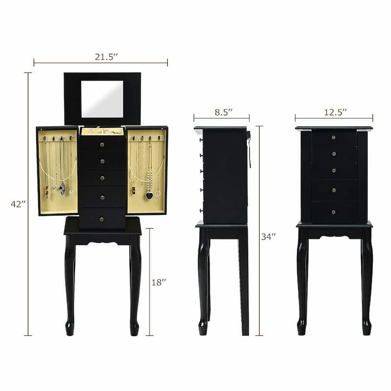 Jewelry Cabinet Armoire Storage Chest with 5 Drawers Box