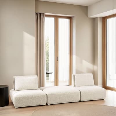 Stavan Modular 2 Seat Sofa, Ottoman Beige Boucle Adjustable Seat Depth
