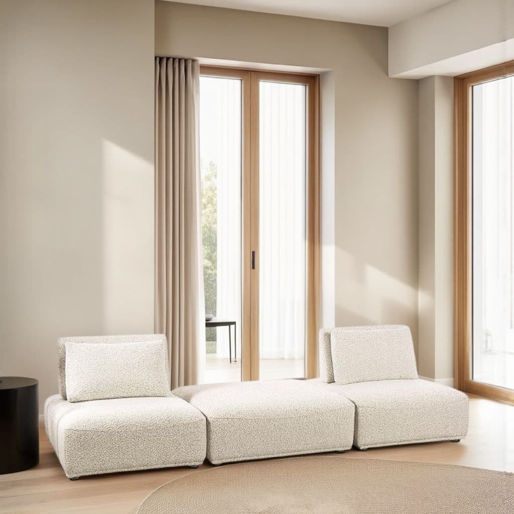 Stavan Modular 2 Seat Sofa, Ottoman Beige Boucle Adjustable Seat Depth