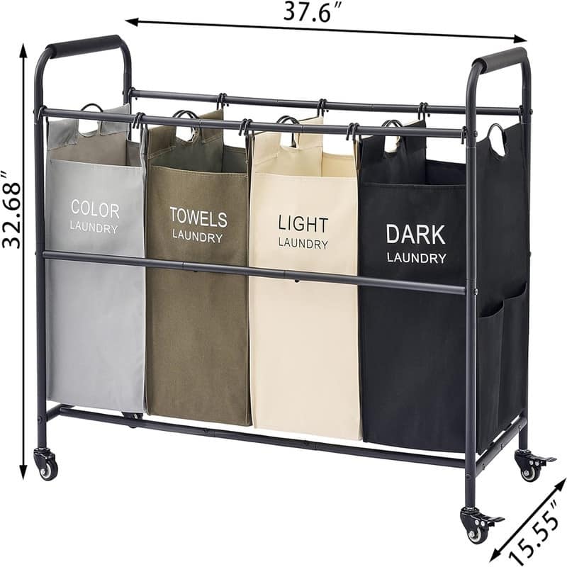 4 Bag Laundry Sorter Cart - 37"L x 15"W x 32"H