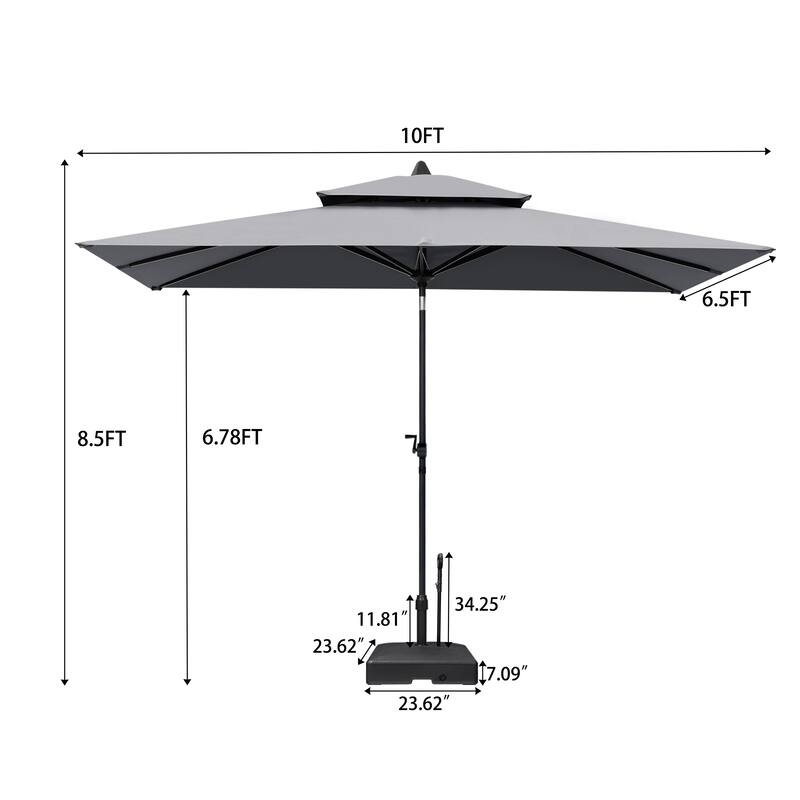 10 x 6.5 FT Double Top Patio Market Umbrella with Base Stand