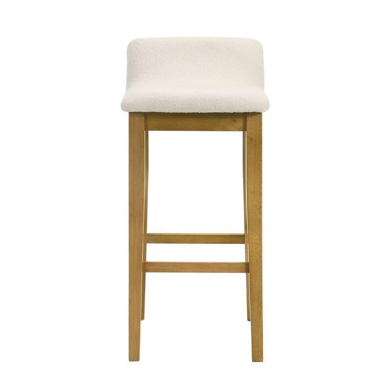 Annikah Low-Back Boucle Bar Stool, Counter Height Kitchen Barstool with Wood Legs