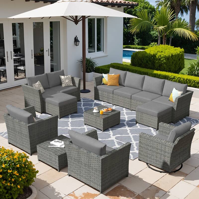 XIZZI 13-piece Outdoor Patio Furniture Conversation Set - Dark Grey