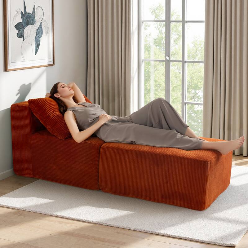 Modular Sectional Corduroy Chaise Lounge - 64.5"D x 28.3"W x 26.3"H