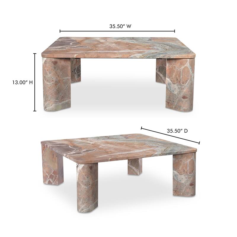 NADAAL STUDIOS Philip Coffee Table, Solid Orange Lavante Marble, Square Design, Orange