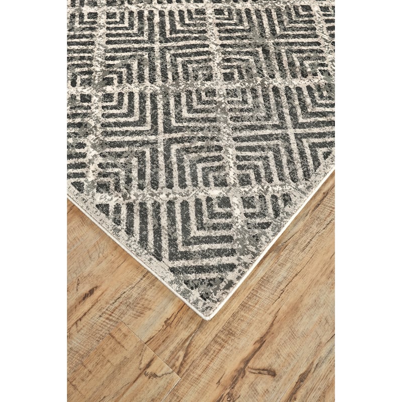 Alessandria Distressed Geometric Rug, Gray/Taupe, Runner