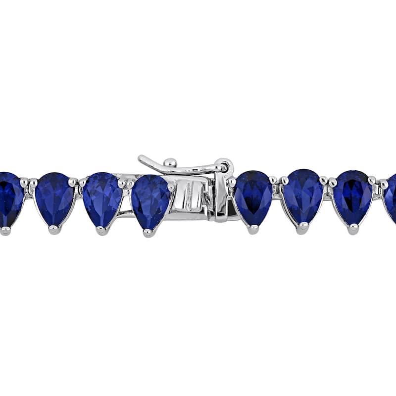 Miadora 44 1/2ct TGW Created Blue Sapphire Tennis Necklace in Sterling Silver