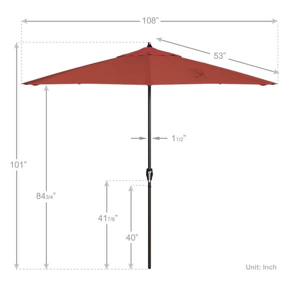 dimension image slide 3 of 29, North Bend 9-foot Round Auto-tilt, Bronze Finish, Sunbrella Patio Umbrella by Havenside Home