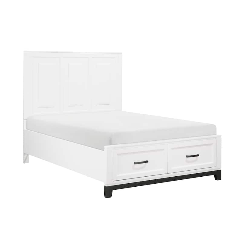 White Finish Full Platform Bed with Storage Drawers Wooden Bedroom Furniture 1pc