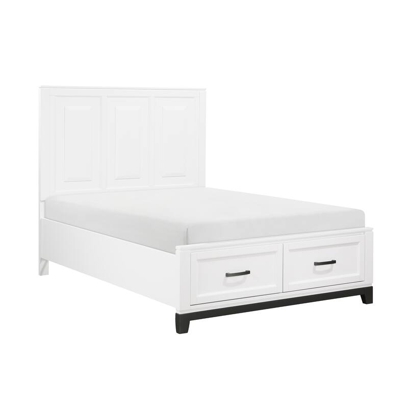 White Full Platform Bed with Storage Drawers, Wooden Bedroom Furniture