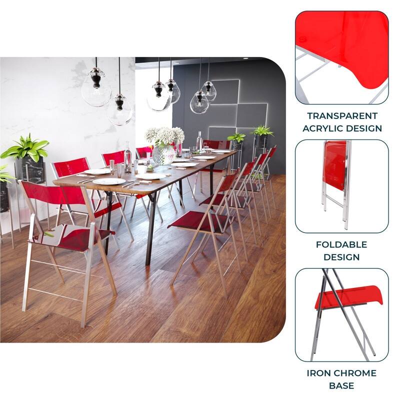 Menno Modern Acrylic Folding Dining Chairs with Stainless Steel Frames and Rubber Pads (Set of 4)