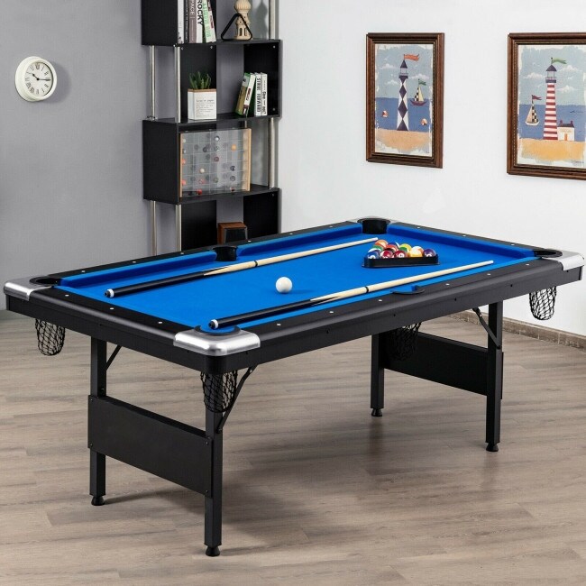 6 Feet Foldable Billiard Pool Table-Blue - 76.5