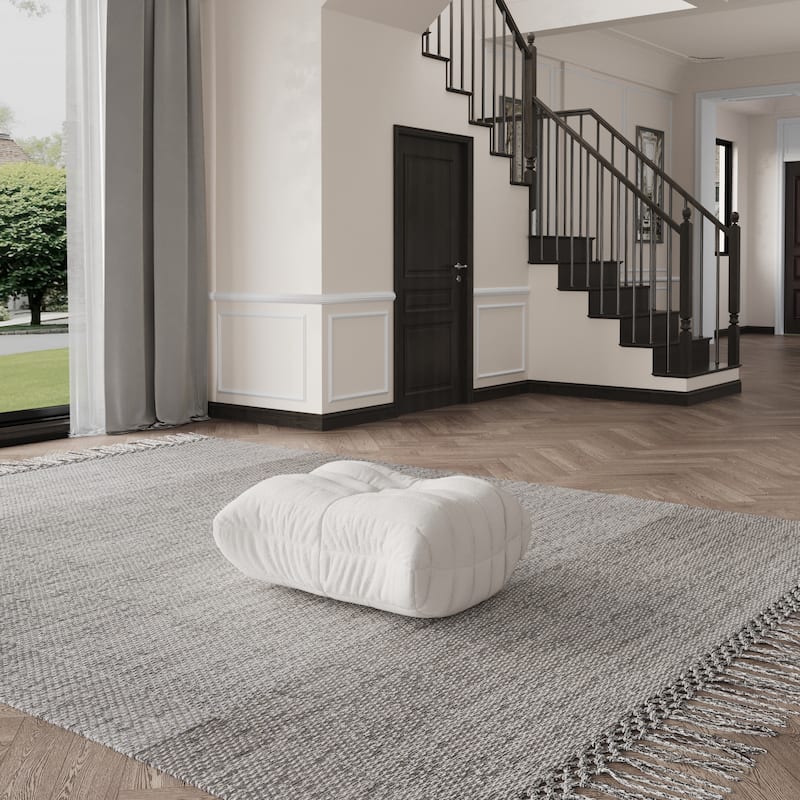 Teddy Fabric Floor Lazy Sofa Bean Bag Lounge Chair with Ottoman for Living Room