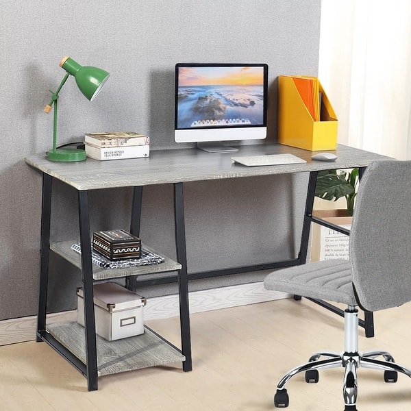 Industrial Style Wooden Computer Desk - Multi-functional Workstation ...