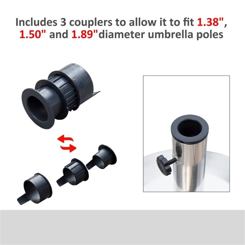 Heavy Duty Stainless Steel and Cement Umbrella Base for Outdoor Patio Garden Deck Fits 1.3 1.5 and 1.9 Inch Poles Silver