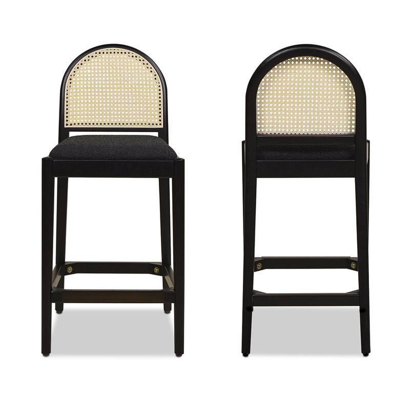 Curved Back Cane Rattan Counter Stool Set