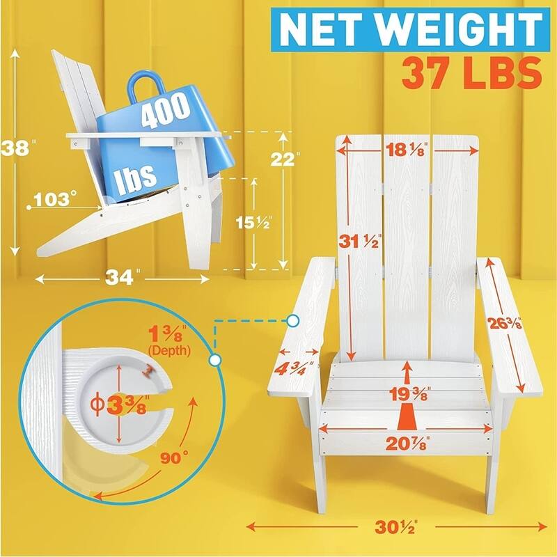 WINSOON 3-Piece All Weather HIPS Outdoor Cup Holder Adirondack Chairs and Table Set