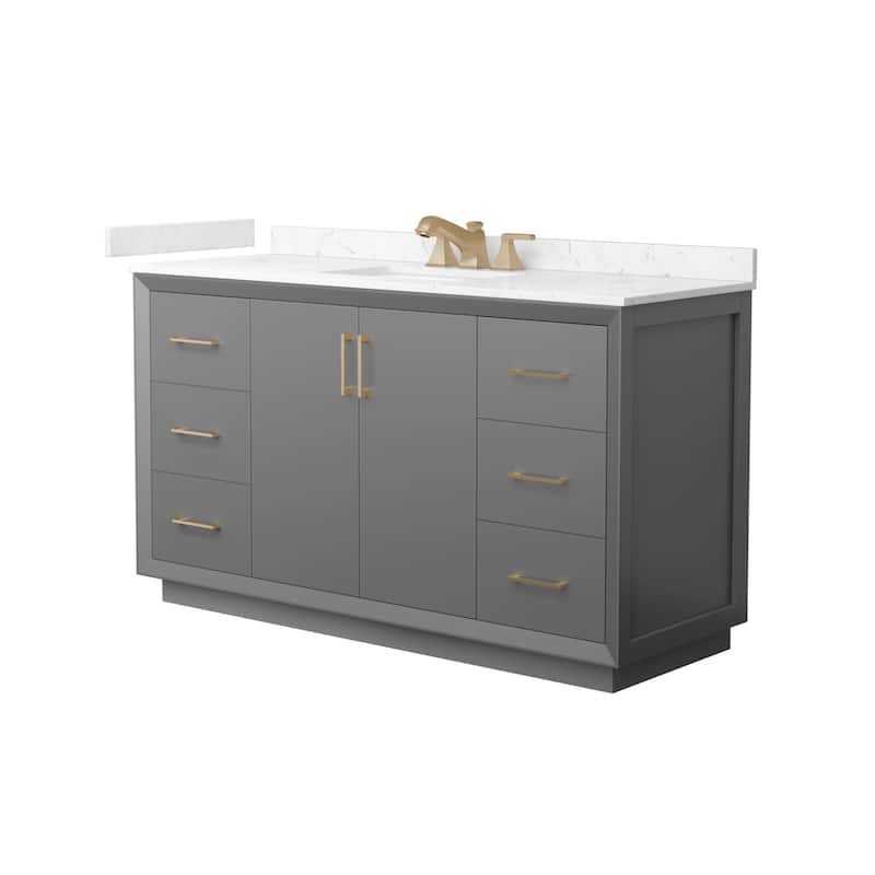 Wyndham Collection WCF4141-60S-VCA-US3MXX Strada 60" Free Standing - Dark Gray / Carrara Cultured Marble Top / Satin