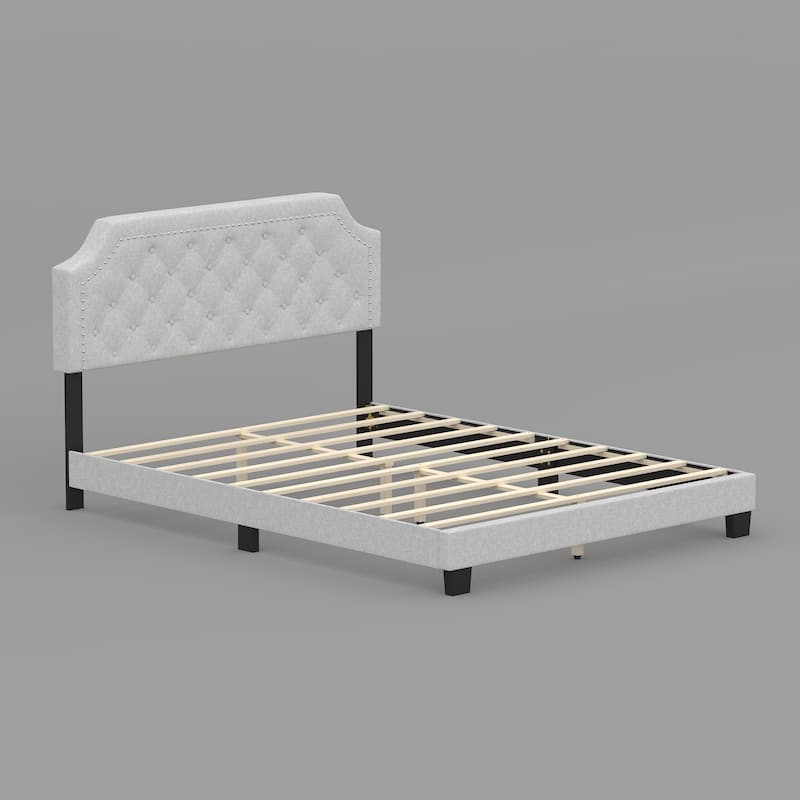 Queen Size Bed Frame with Upholstered Headboard Mattress Foundation