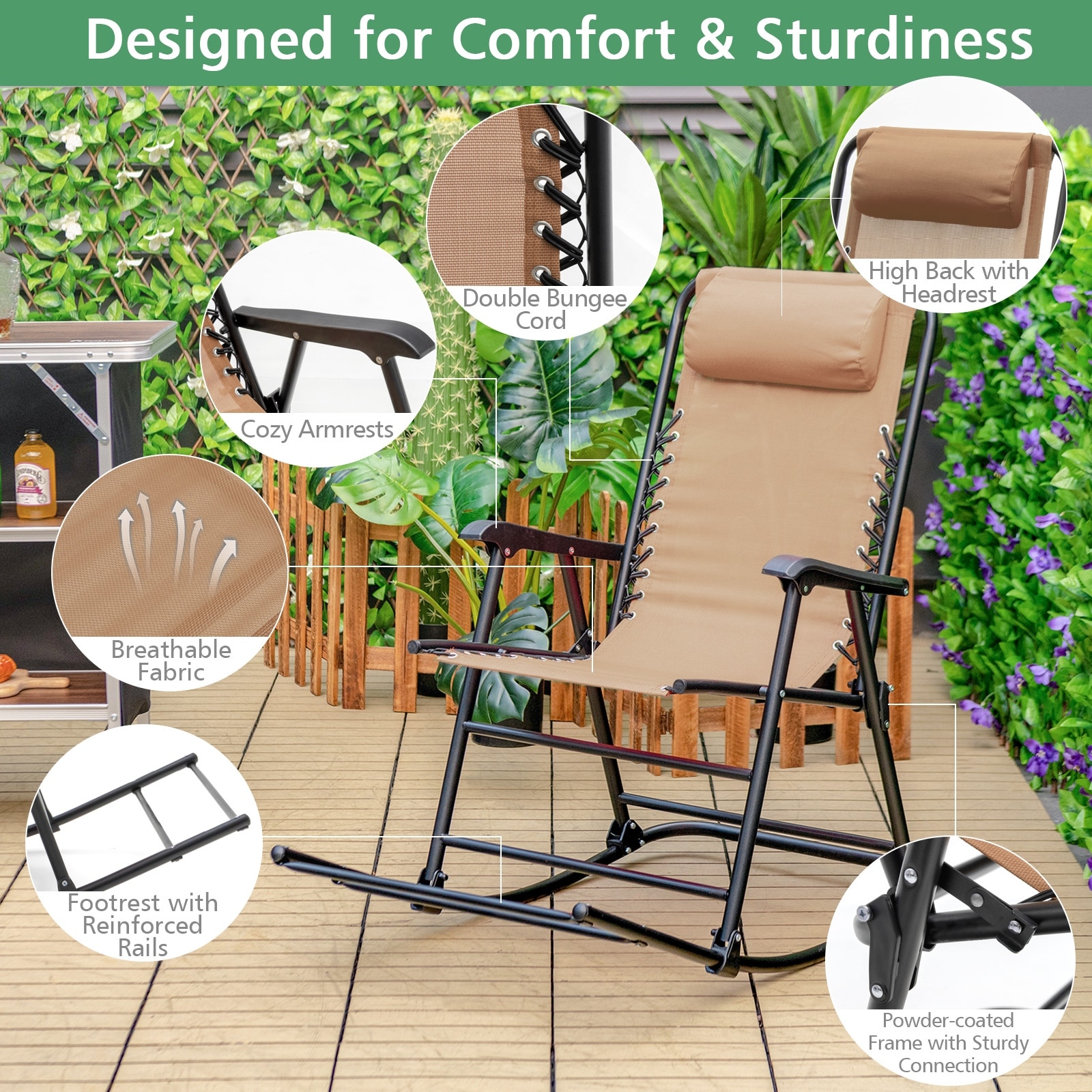 Costway Folding Zero Gravity Rocking Chair Rocker Porch Outdoor