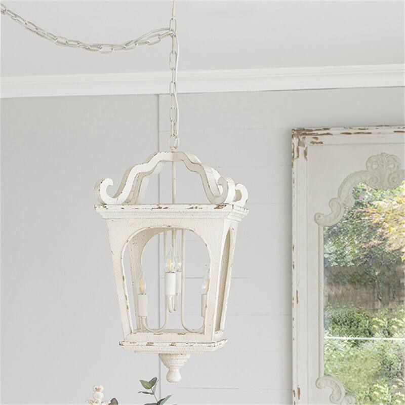 4 Light Wood Chandelier (Bulb Not Included) - Cream White