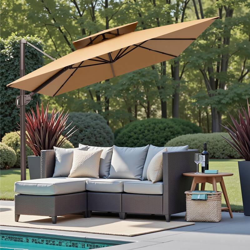 VredHom 9 x 12 FT Outdoor Patio Double Top Rectangular Cantilever Umbrella
