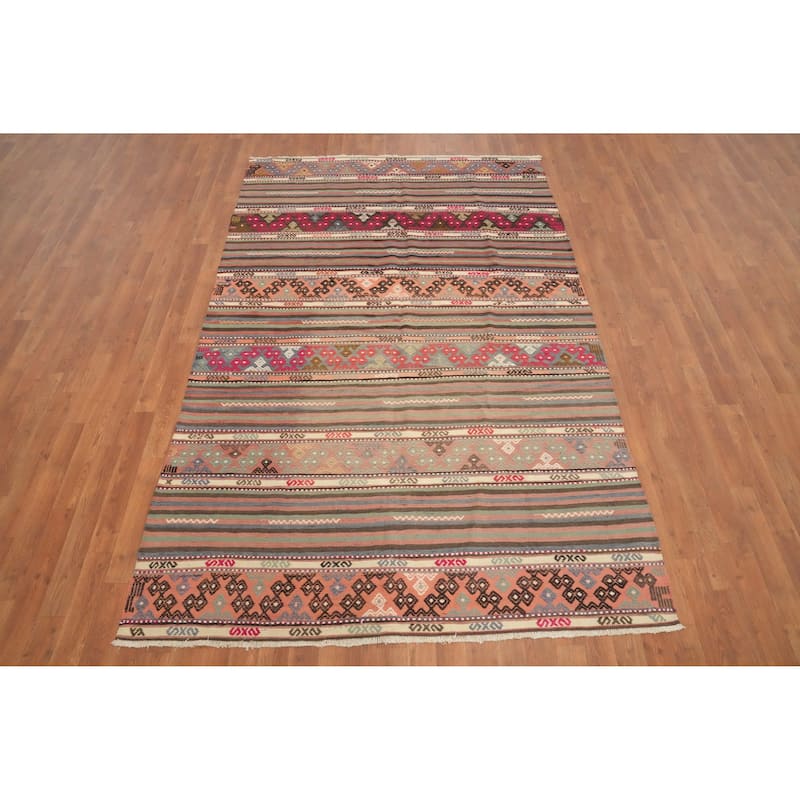Hand Woven Oriental 100% Wool Carpet Southwestern Tribal Multi-Colored Kilim Area Rug - 8' 7'' X 5' 3''