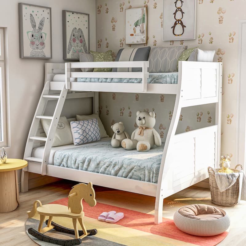 Jasmine Transitional Twin-over-Full Solid Wood Bunk Bed with Angled Ladder Taylor & Olive