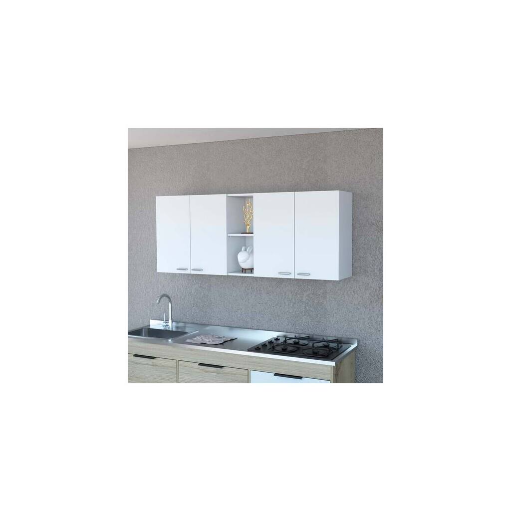 Large Wall Cabinet 150"W with Four Doors and Interior Divisions for Kitchen or Living Area Storage and Display - 150