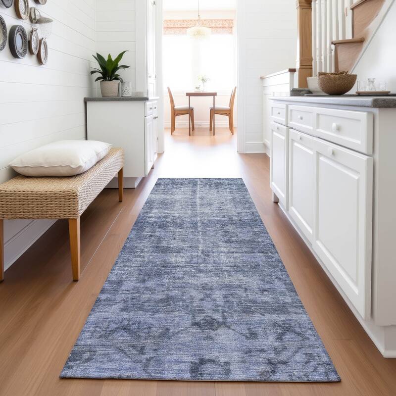 Premium Washable Super Soft Vintage Traditional Mayfield Rug - Navy - 2'3" x 7'6"