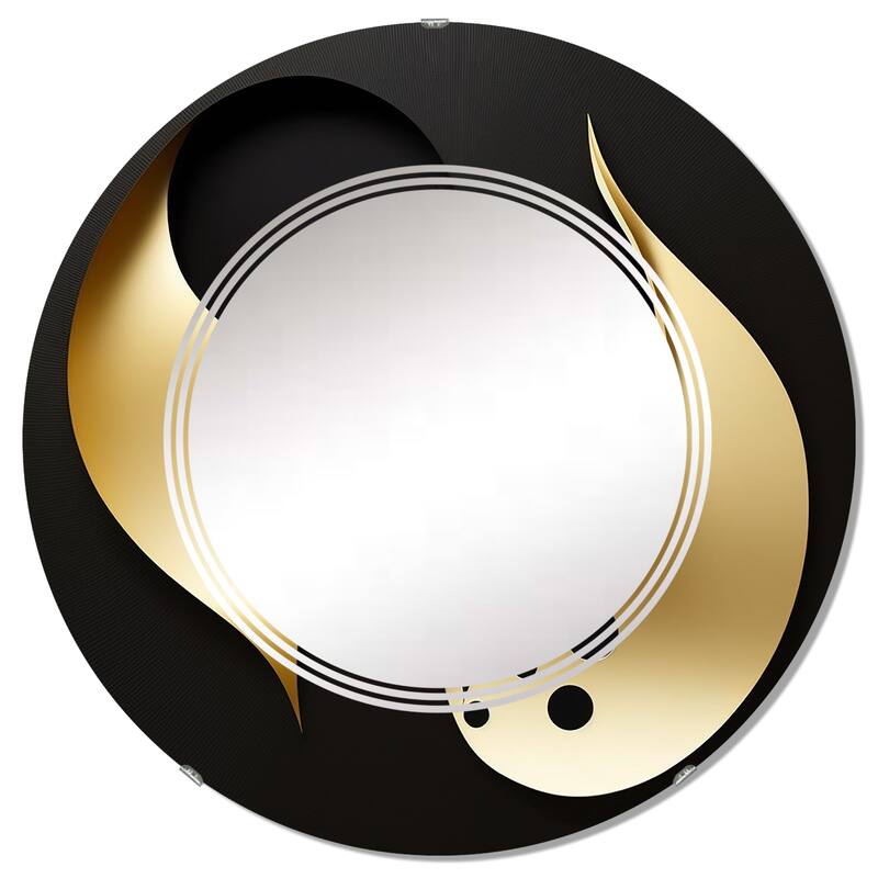 Designart 'Golden Droplets On Black' Printed Modern Geometric Wall Mirror