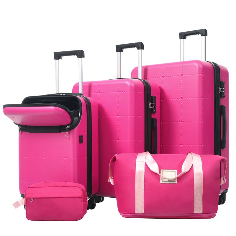 Hardside Luggage Set 5 Piece with Bags, 20IN Half-opening Carry on Luggage with USB Port, 24IN 28IN Luggage with Double Wheels
