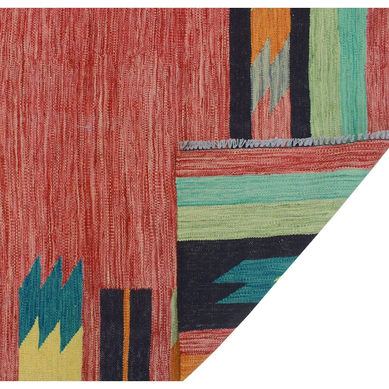 Modern Flatweave Mishael Red/Turquoise Rug - 6'6" x 9'11"