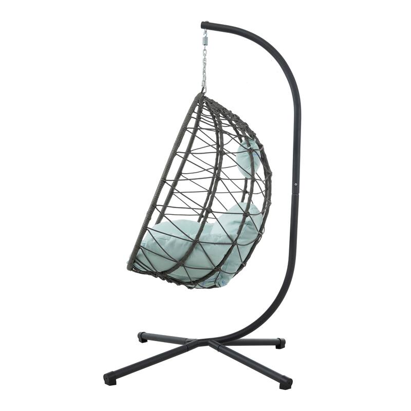 Patio Wicker Hanging Egg Chair Hanging Basket Chair with Stand