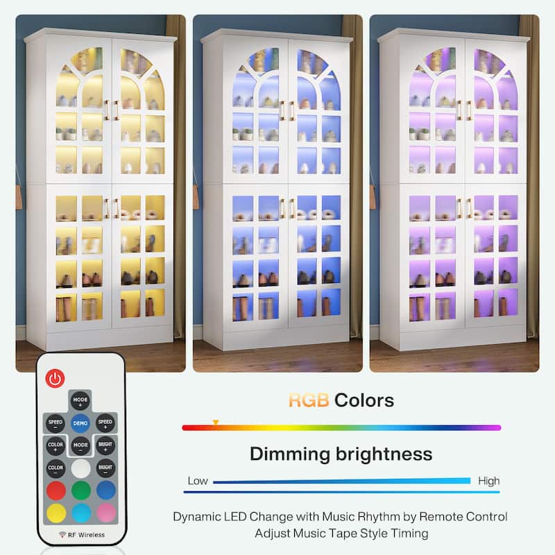 35 Pairs Tall Shoe Storage Cabinet with Doors, 8 Tiers Shoe Rack Organizer with LED Light and Adjustable Shelves for Entryway