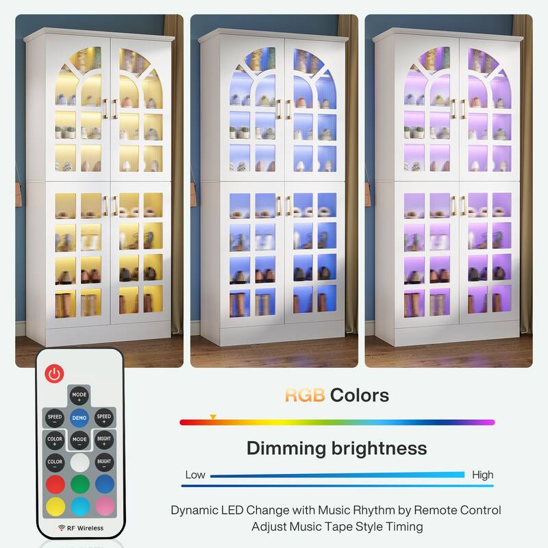 8-Tier Tall Shoe Storage Cabinet with Doors, Led Lights and Adjustable Shelves for Entryway, White