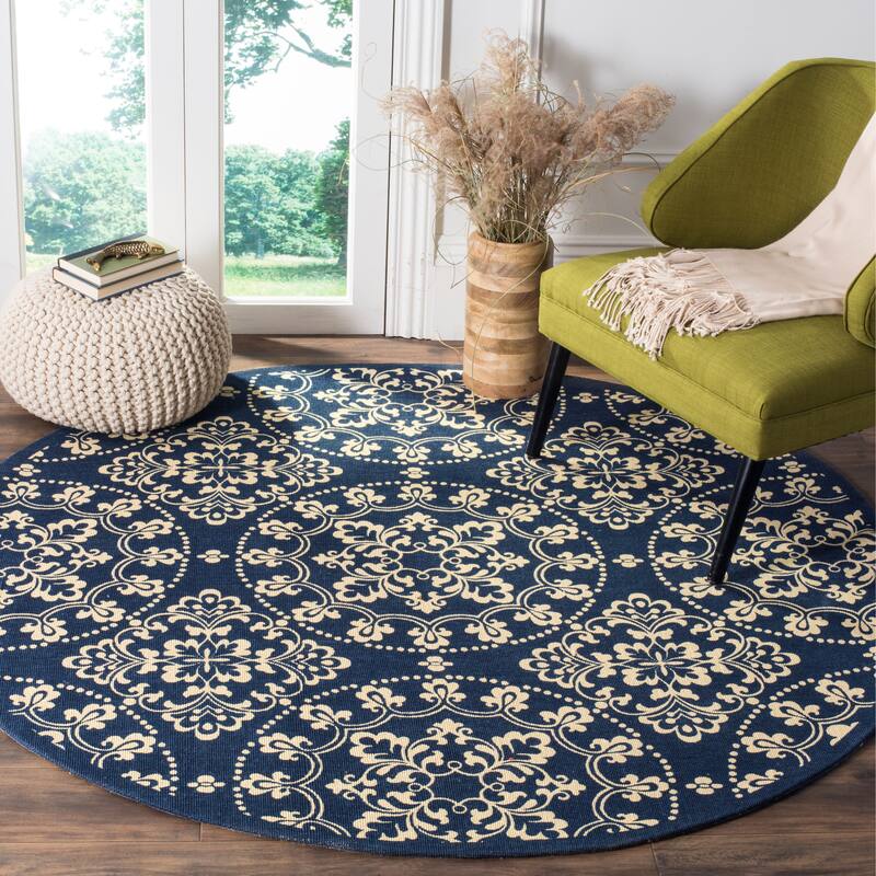 SAFAVIEH Handmade Cedar Brook Macy Modern Jute Rug - 6' Round - Navy/Natural - Round